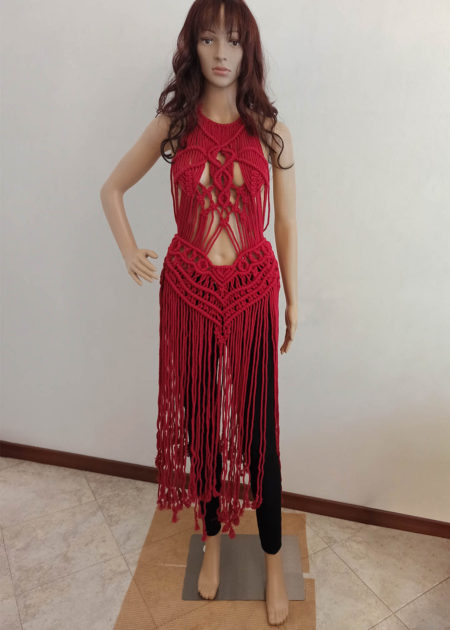 Macrame Dress in Bordo - Dresses